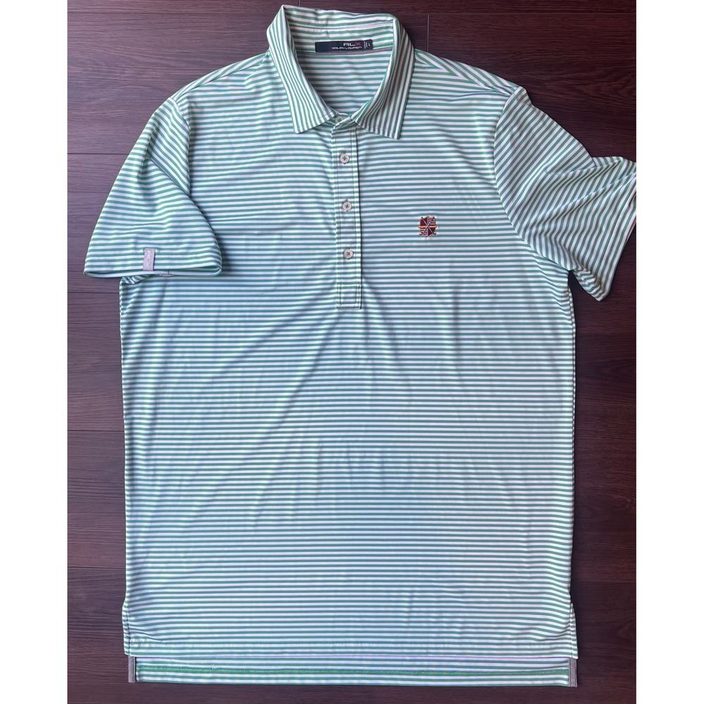 RLX Ralph Lauren Mens Green White Striped Golf Polo New Albany Country Club L